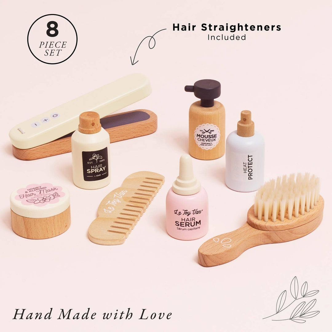 A Montessori toy for children, the Le Toy Van Hair Care & Straighteners Set inspires imaginative play.