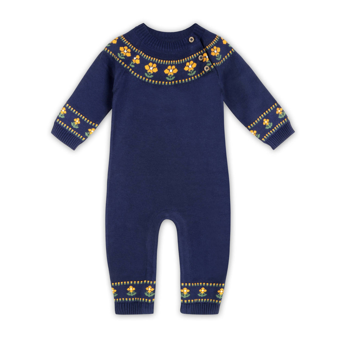 Floral Fair Isle Knit Baby Jumpsuit (Organic Cotton)