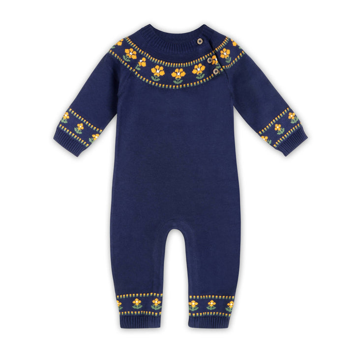 Floral Fair Isle Knit Baby Jumpsuit (Organic Cotton)
