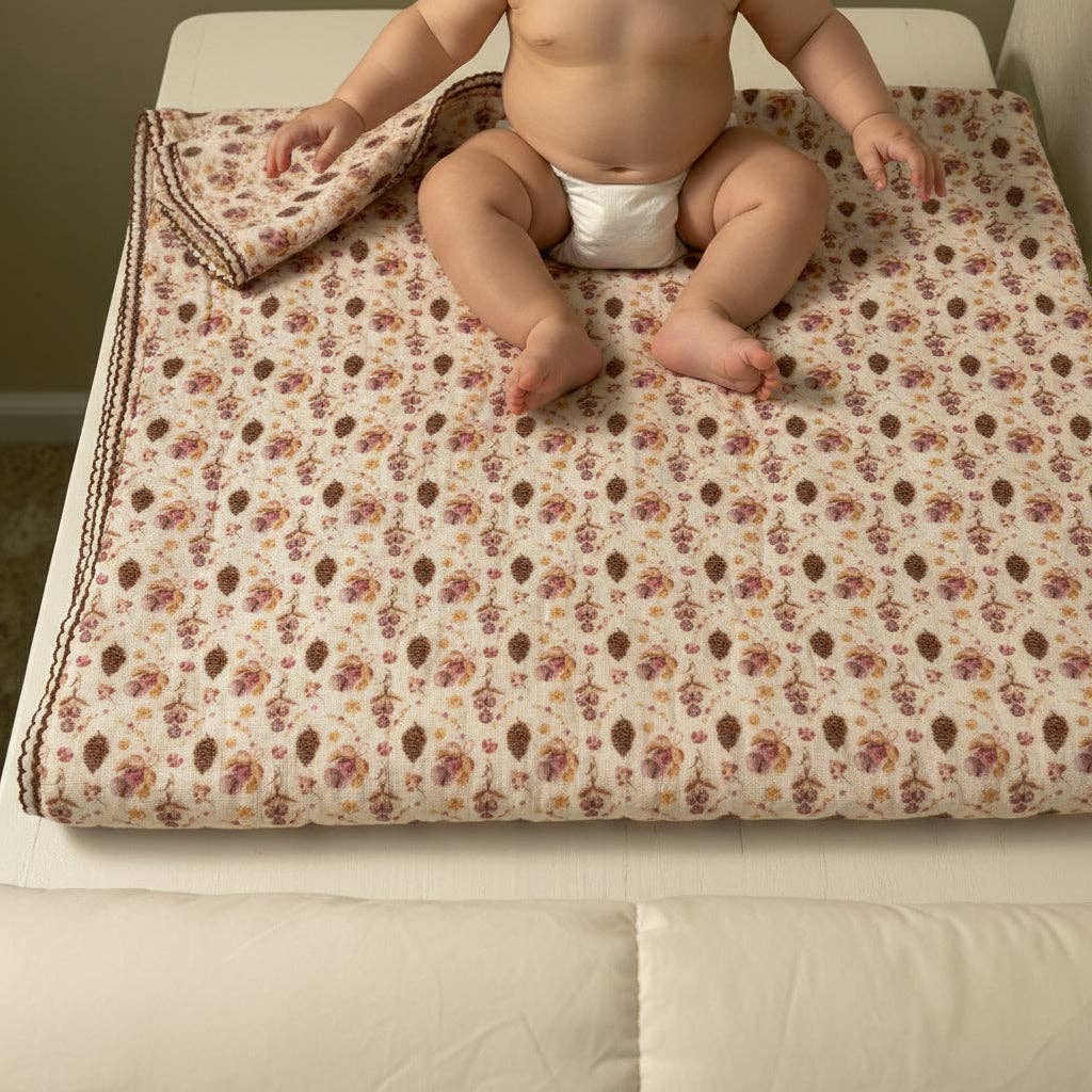 Pines Vintage reversible muslin swaddle by Cherubin Chic, 47 x 47 inch baby blanket