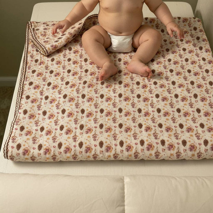 Pines Vintage reversible muslin swaddle by Cherubin Chic, 47 x 47 inch baby blanket