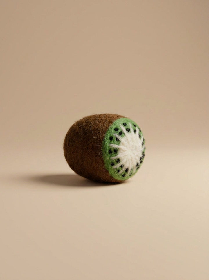 Kaddu Felt Kiwi Fruit Play Food, handmade wool toy for pretend kitchens