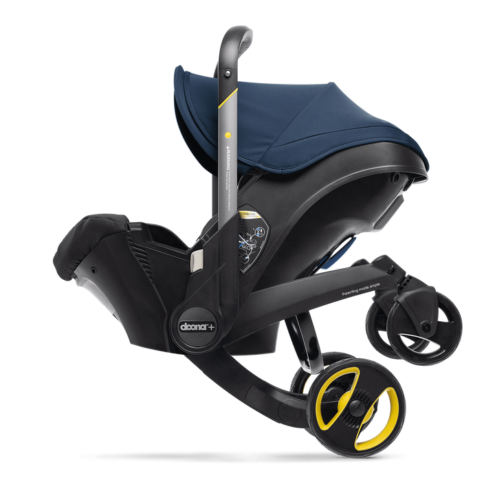 In mid-position mode, the Deep Blue Doona Infant Car Seat and Stroller makes for a smooth car seat stroller combo ride.