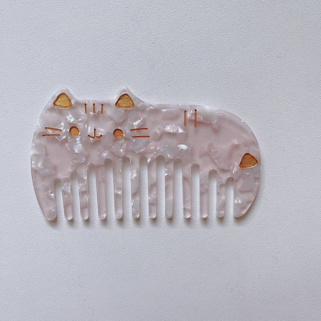 Pink cat-shaped hair comb by Adorro, cute cat hair accessory and wide tooth comb for travel or everyday styling