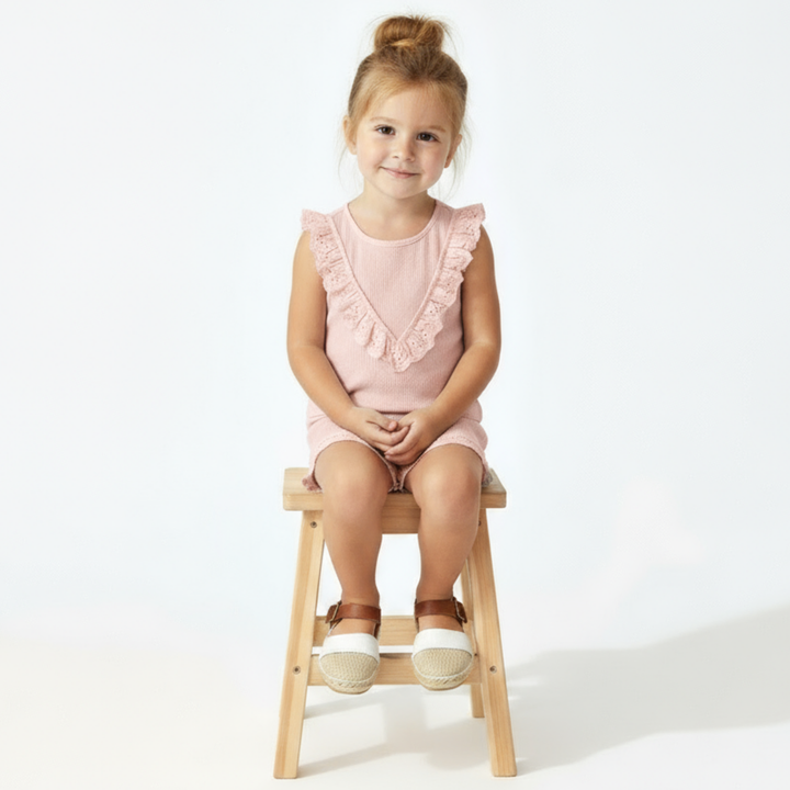 MakeMake Organics Blush Ruffle Top and Shorts Set - GOTS certified organic cotton toddler outfit set