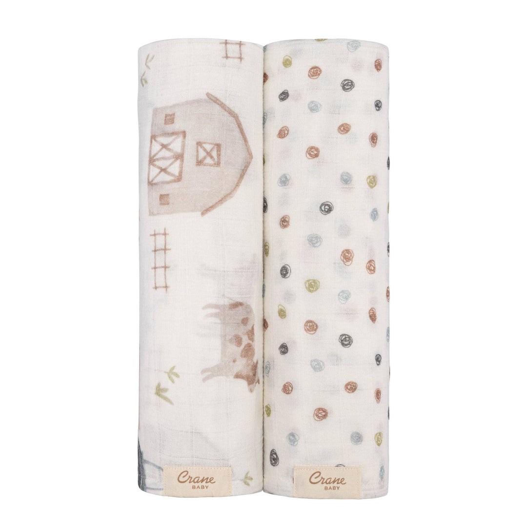 crane baby farmhouse tractor and dot swaddle set