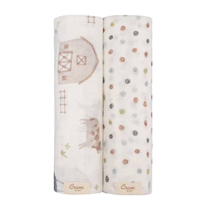 crane baby farmhouse tractor and dot swaddle set