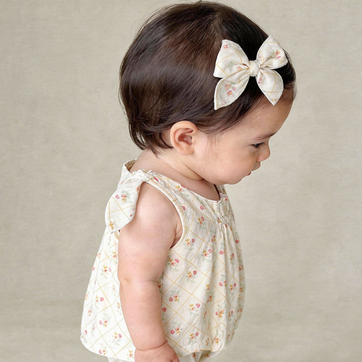 MakeMake Organics Spring Weave Hair Bow Clip flat lay - soft no-slip baby hair accessory