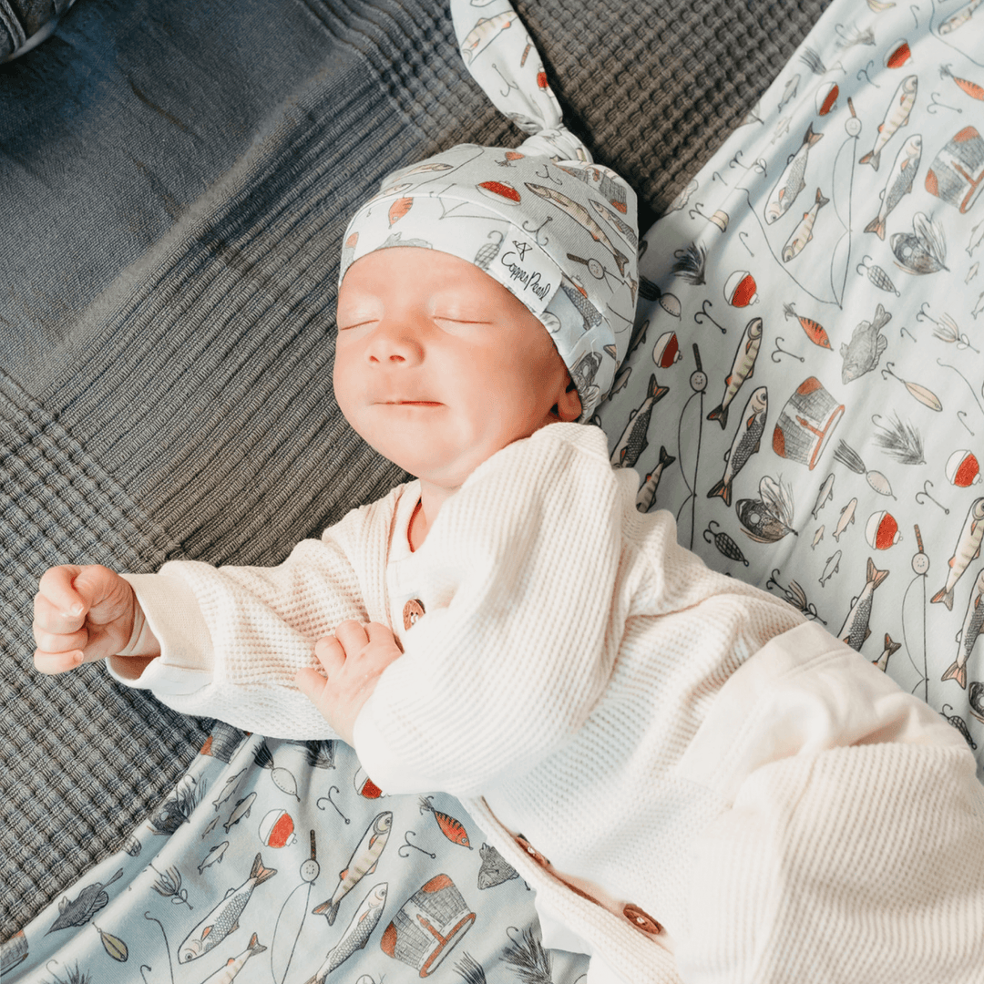 Trout knit swaddle by Copper Pearl — best baby blanket for newborns and infants