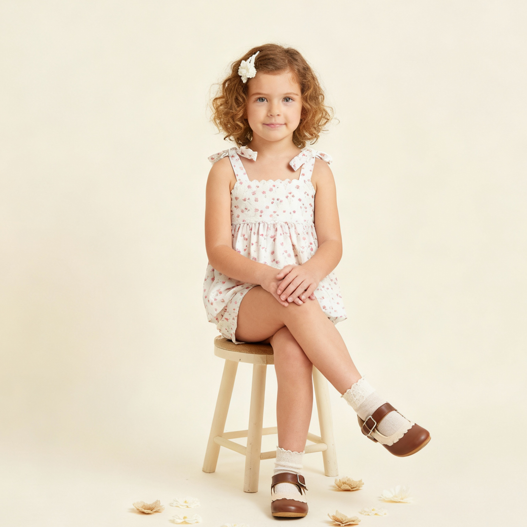 MakeMake Organics Pink Bloom Tie Up Top and Shorts Set - floral organic cotton toddler outfit