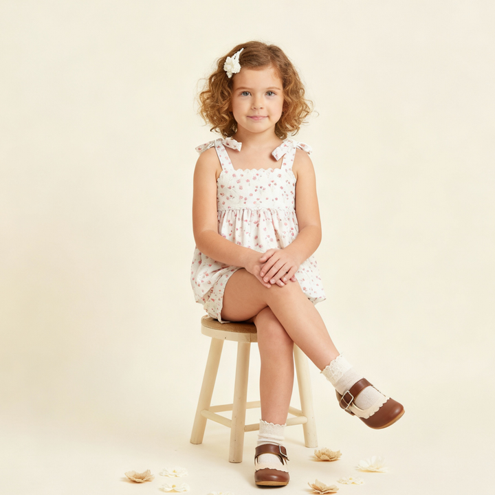 MakeMake Organics Pink Bloom Tie Up Top and Shorts Set - floral organic cotton toddler outfit