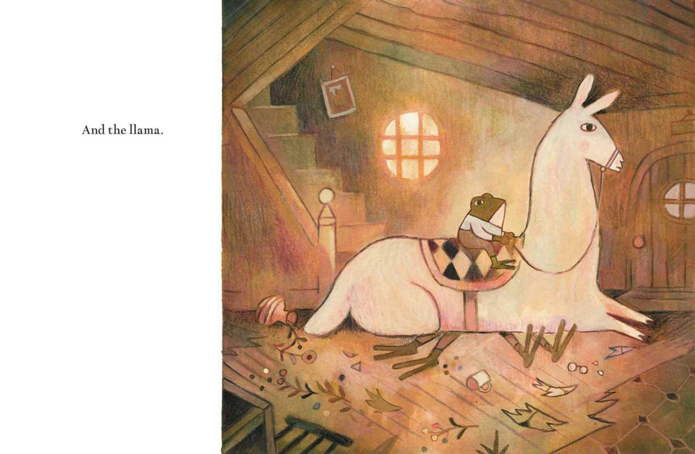 Simon & Schuster Pokko and the Drum hardcover page showing Pokko in her family's cozy home