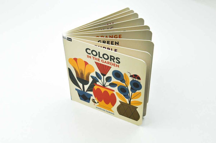 Garden color spread from Marcos Farina Babylink board book for infant development