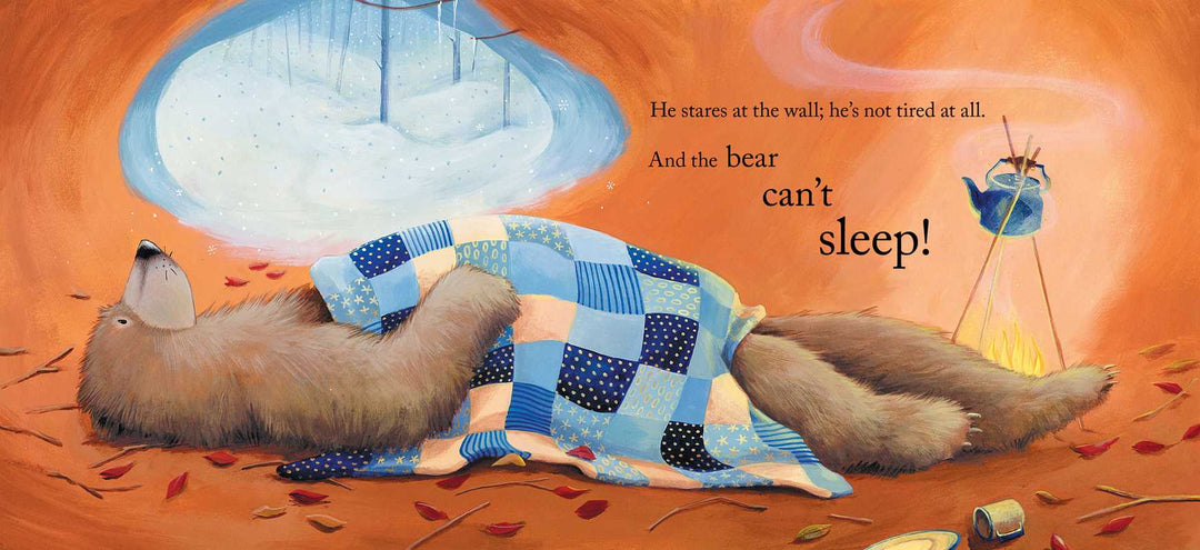 Warm tea scene from Bear Can't Sleep Karma Wilson children's hibernation board book