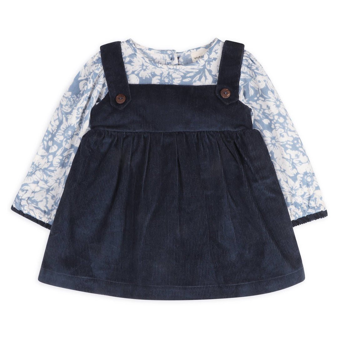 organic cotton matching viviano blue autumn dress set with bloomers 
