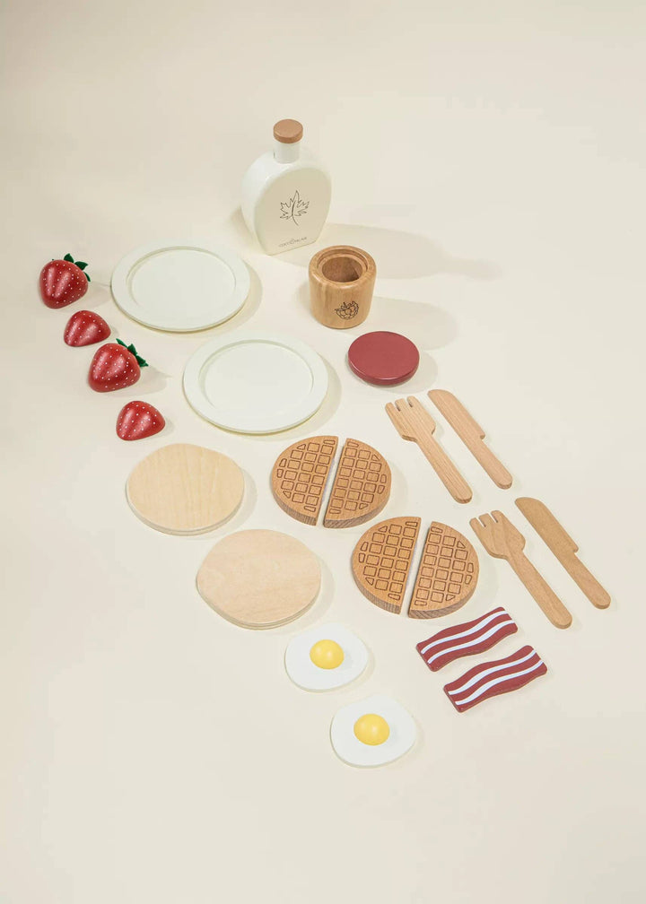 Wholesome pretend meals with the Coco Village Wooden Brunch Playset in Multicolor make a perfect montessori toy.