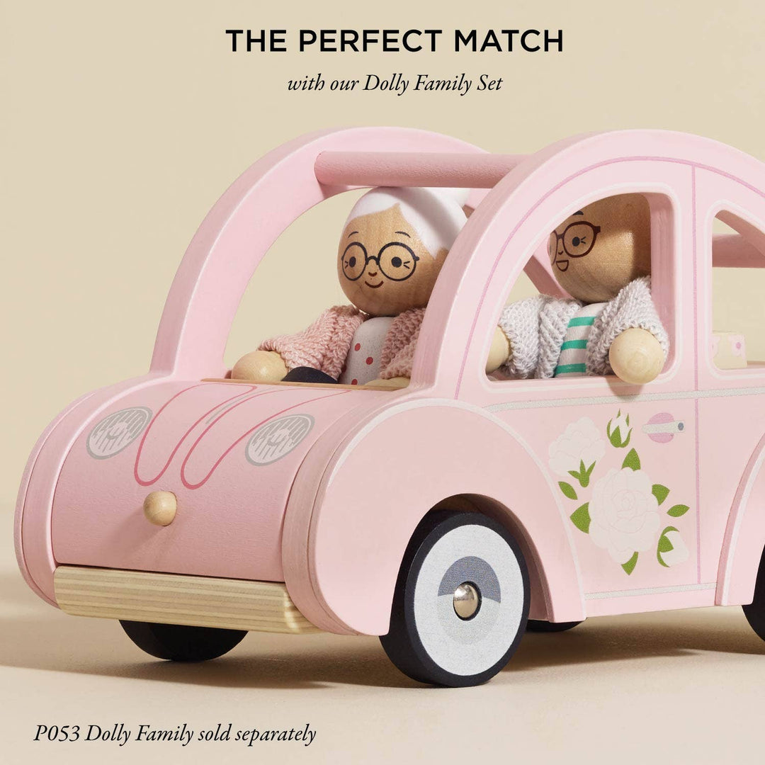 Dolls riding in the pink convertible, Sophie's Dolls House Toy Car, Le Toy Van dollhouse accessory, figures sold separately