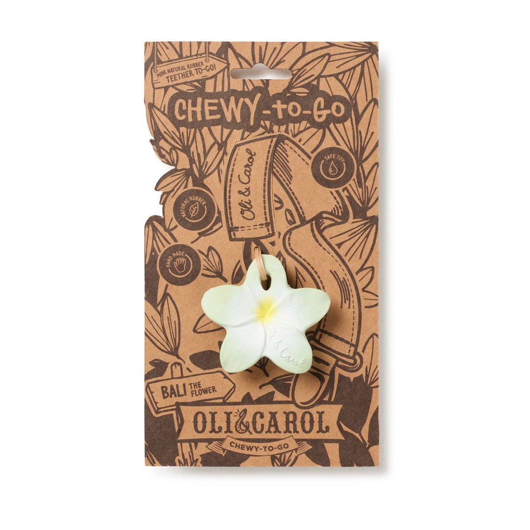 Bali the Flower displayed inside its illustrated Oli & Carol chewy to go packaging