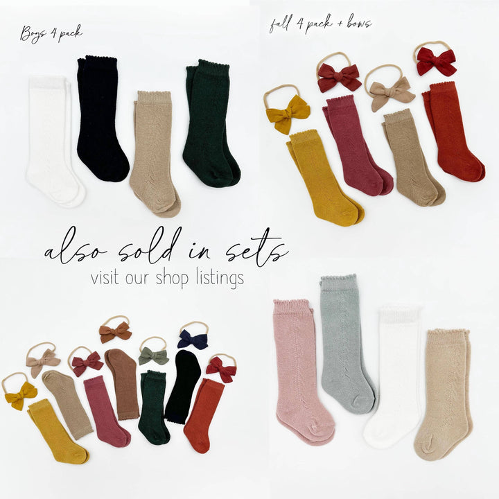 Olive & Cradle French Lace Baby Socks lifestyle – baby wearing delicate lace knee socks with heirloom-style outfit