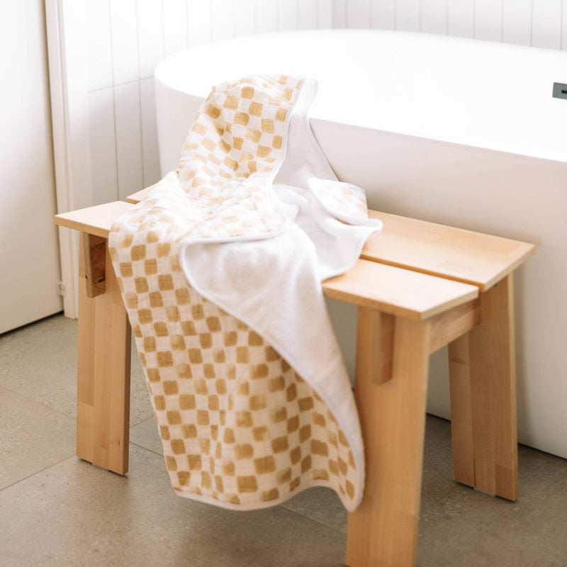 Soft Adobe Checker baby towel with hood by Little Unicorn, ideal for bath time