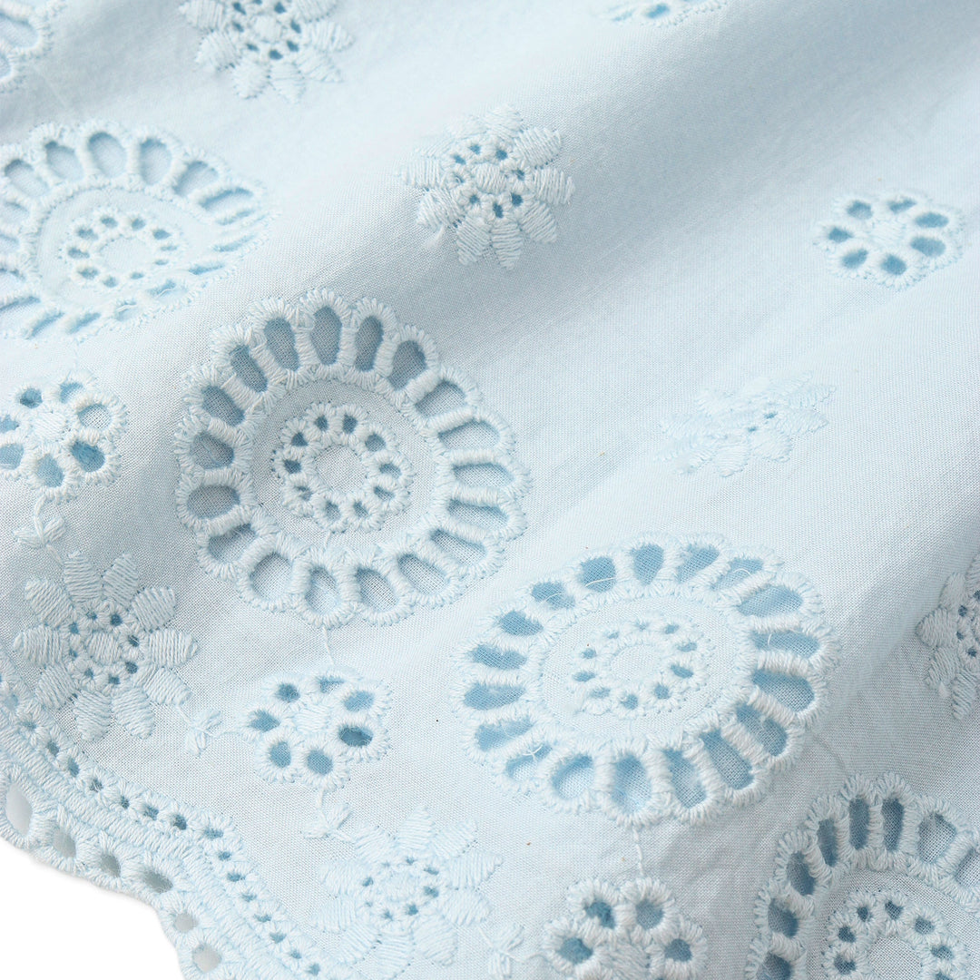 MakeMake Organics Light Blue Eyelet Pant Set lifestyle - breathable organic cotton toddler outfit