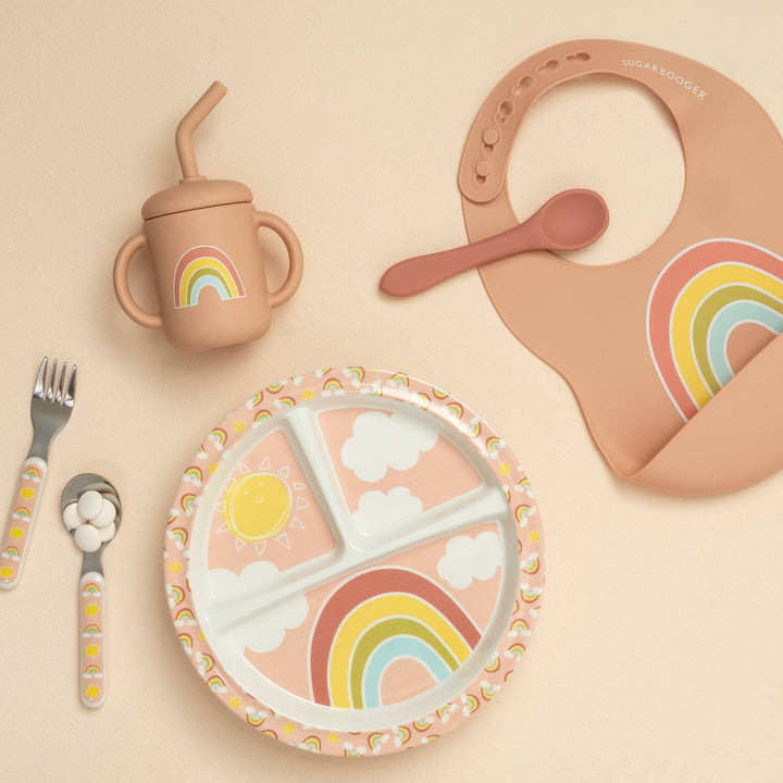 toddler matching dining set with rainbow pattern by sugar booger 