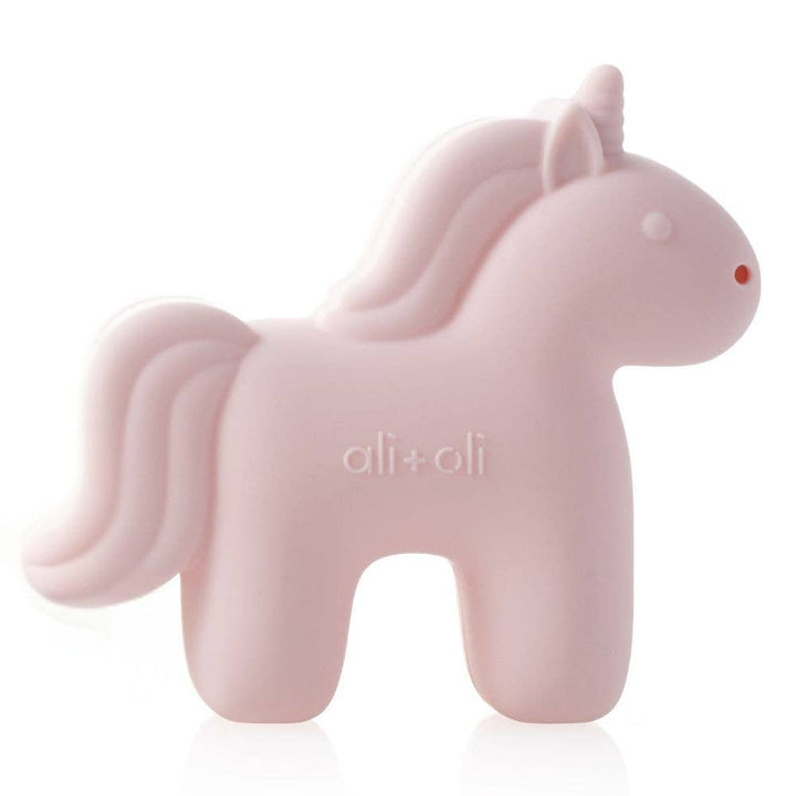 Ali+Oli unicorn silicone squirt bath toy pastel pink baby bath toy designed for sensory play and safe water bath fun