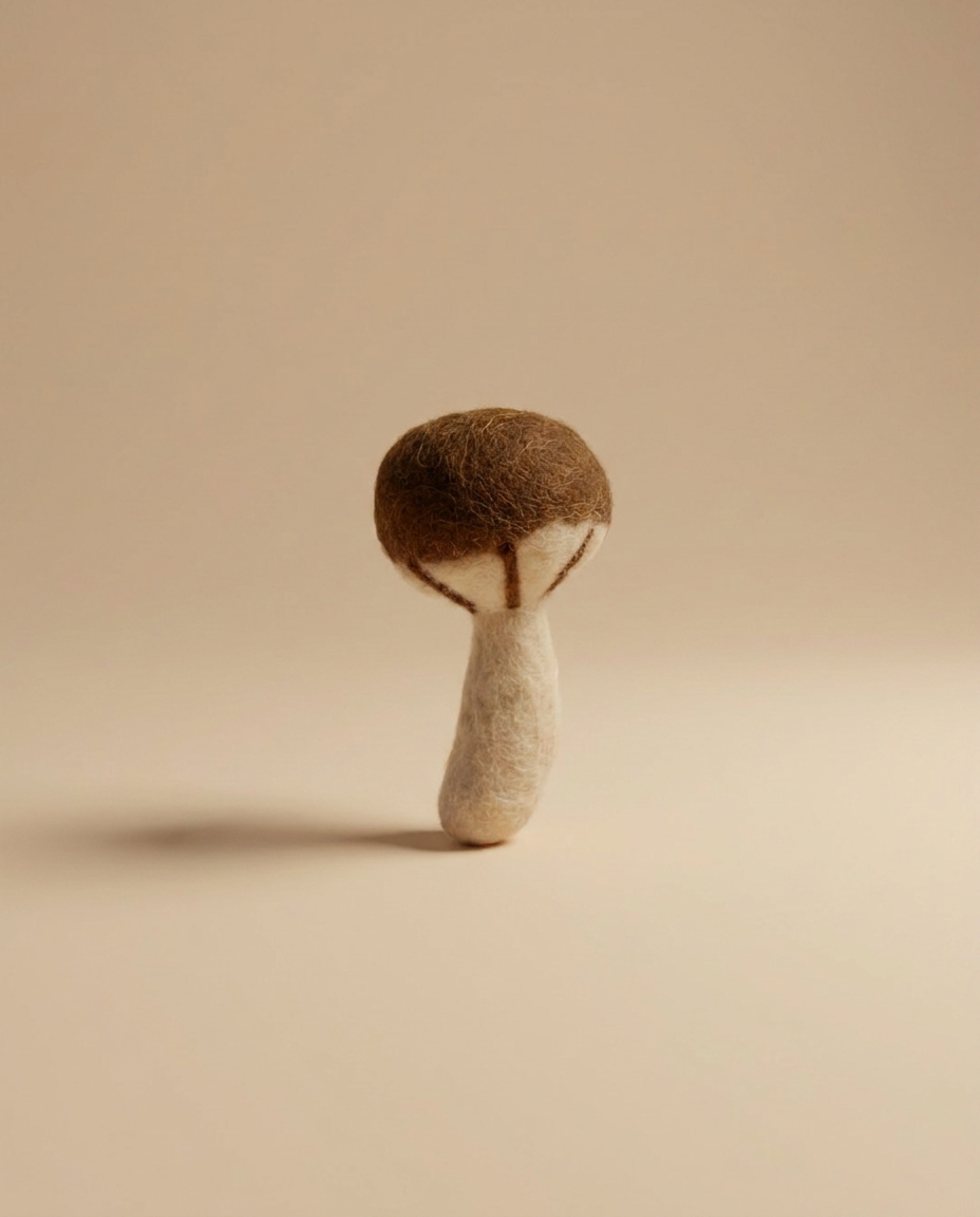 Detail shot of Kaddu's Felt Mushroom showing handcrafted wool texture