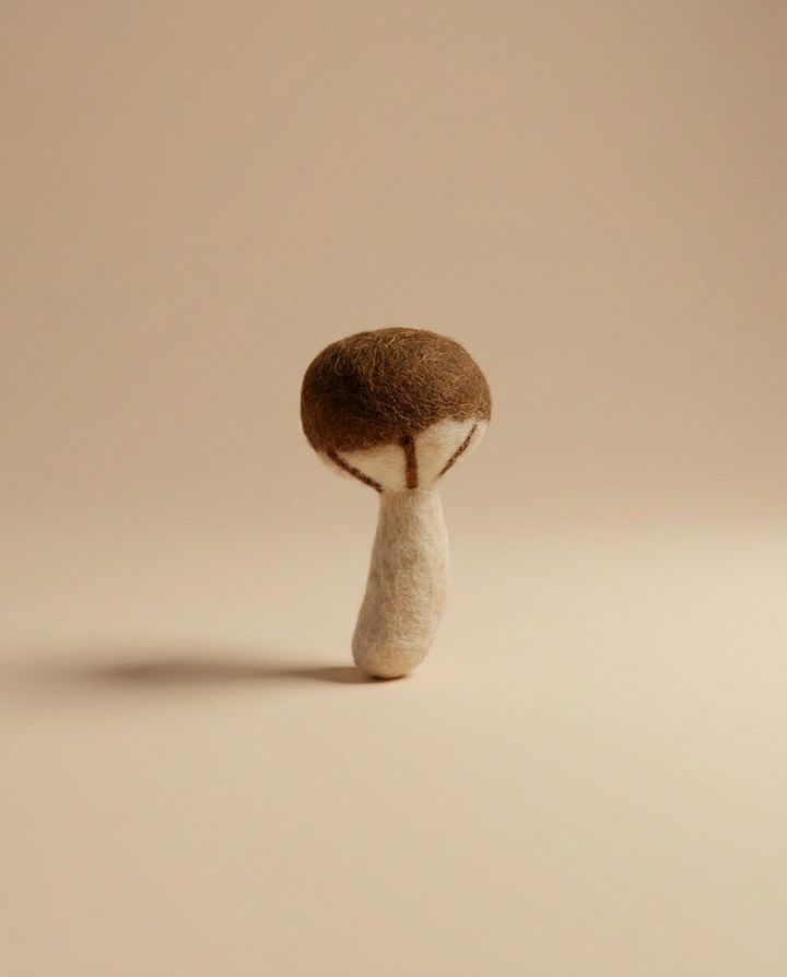 Detail shot of Kaddu's Felt Mushroom showing handcrafted wool texture