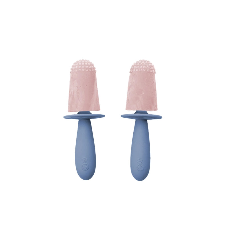 Toddlers can explore textures with the Indigo EZPZ Happy Pops, an easy-to-hold silicone baby feeding set