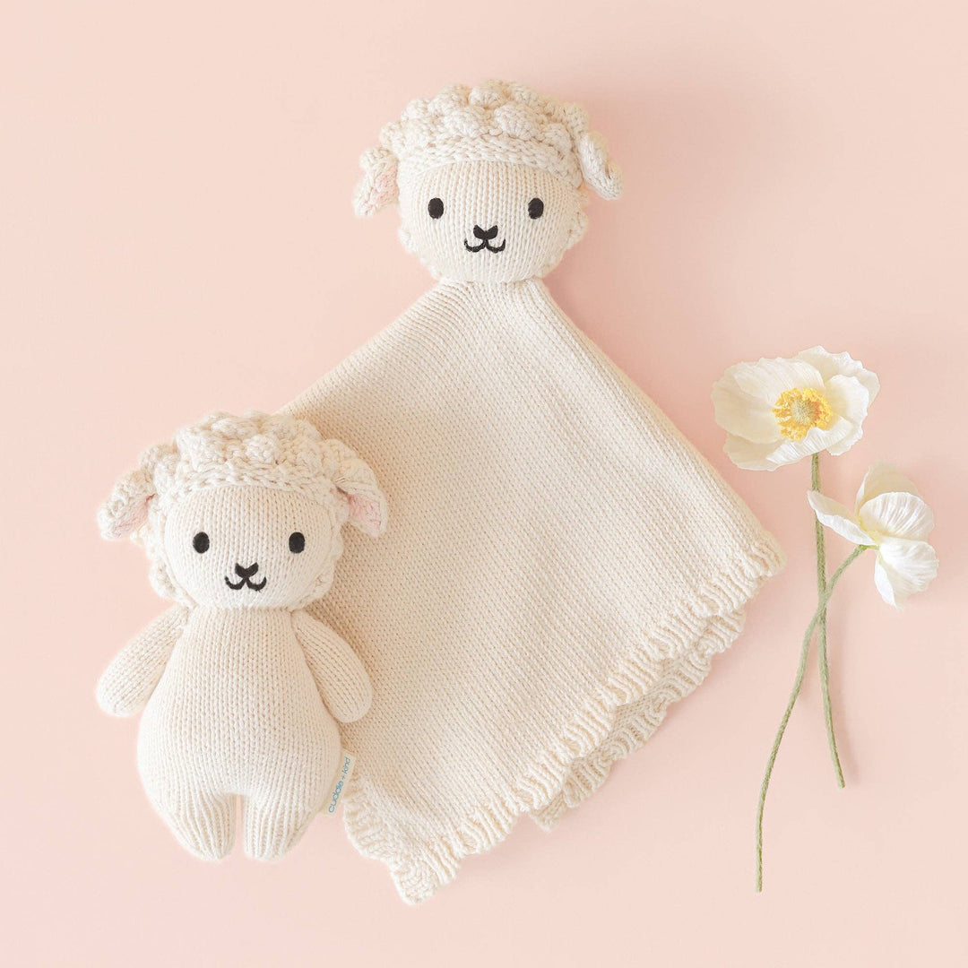 Cuddle + Kind lamb security lovey — soft knit baby comfort blanket with stuffed animal for soothing