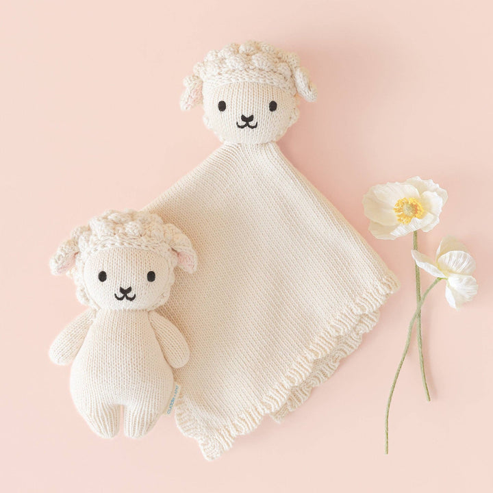 Cuddle + Kind lamb security lovey — soft knit baby comfort blanket with stuffed animal for soothing