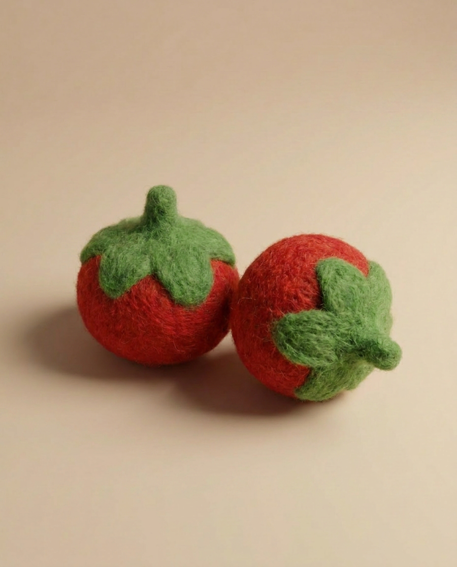 Close-up detail of Felt Tomato play food by Kaddu, sold individually