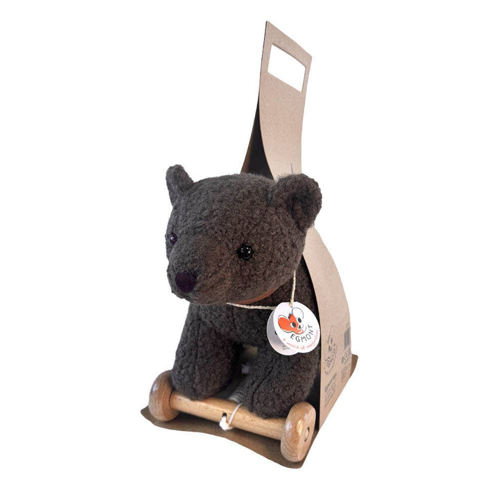 face of dark brown pull along egmont teddy bear stuffed animal 