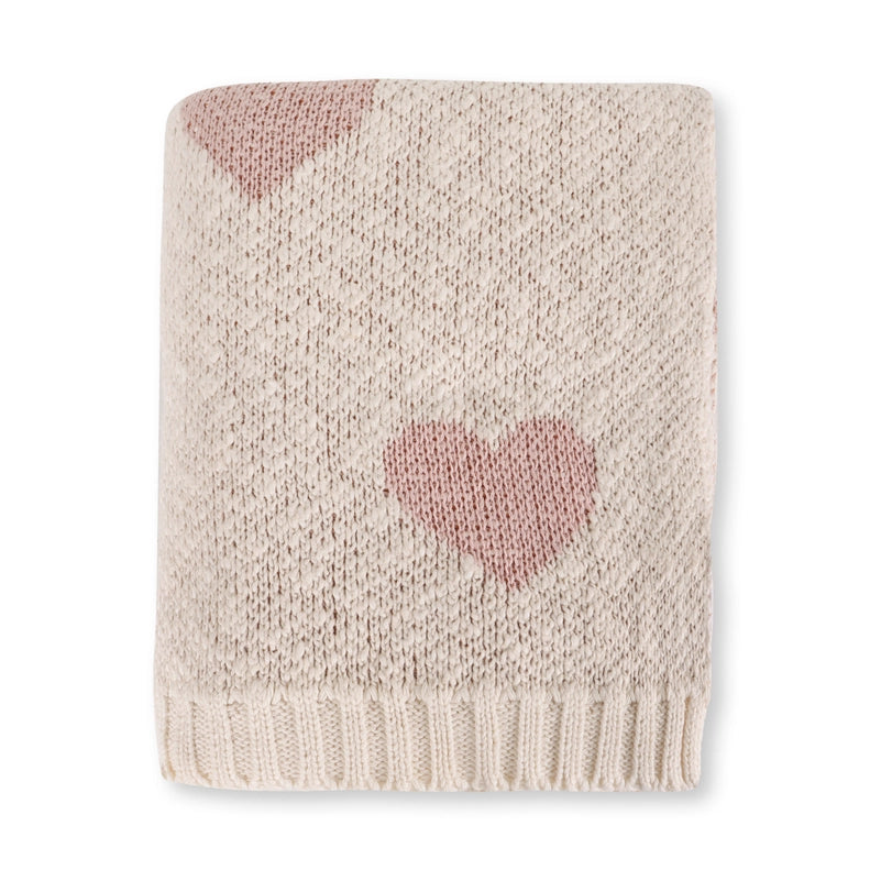 Lightweight and gentle, the Viverano Organics Organic Cotton Jacquard Knit Baby Blanket in Loving Hearts is a sweet baby blankets girl option.