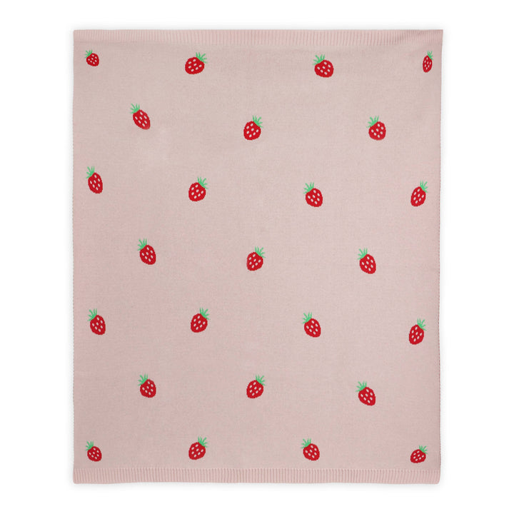 Premium baby blankets by Viverano Organics, Strawberry Organic Cotton Jacquard Baby Blanket in breathable fabric