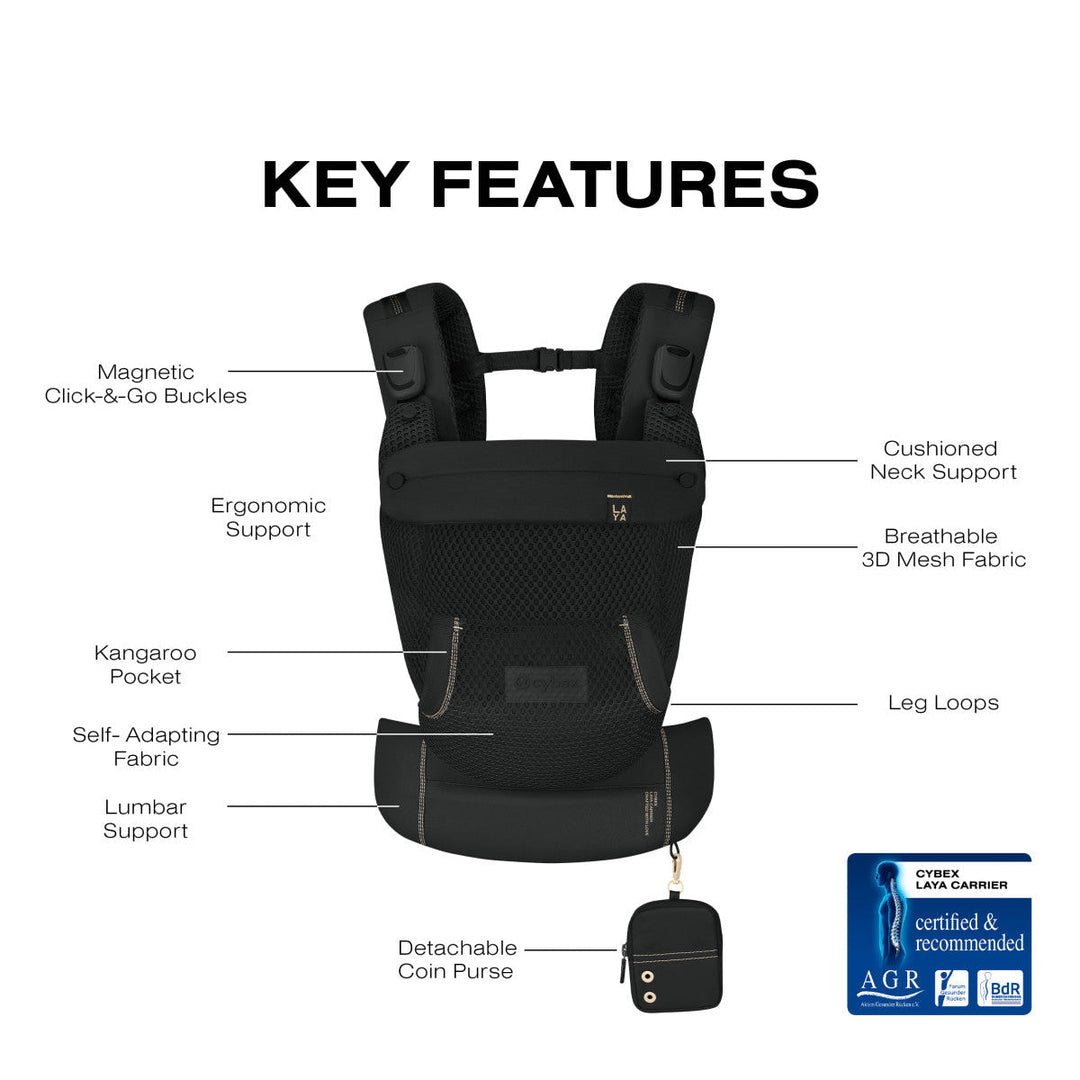 Cybex Laya Carrier Magic Black lifestyle – parent carrying newborn in ergonomic front-inward position