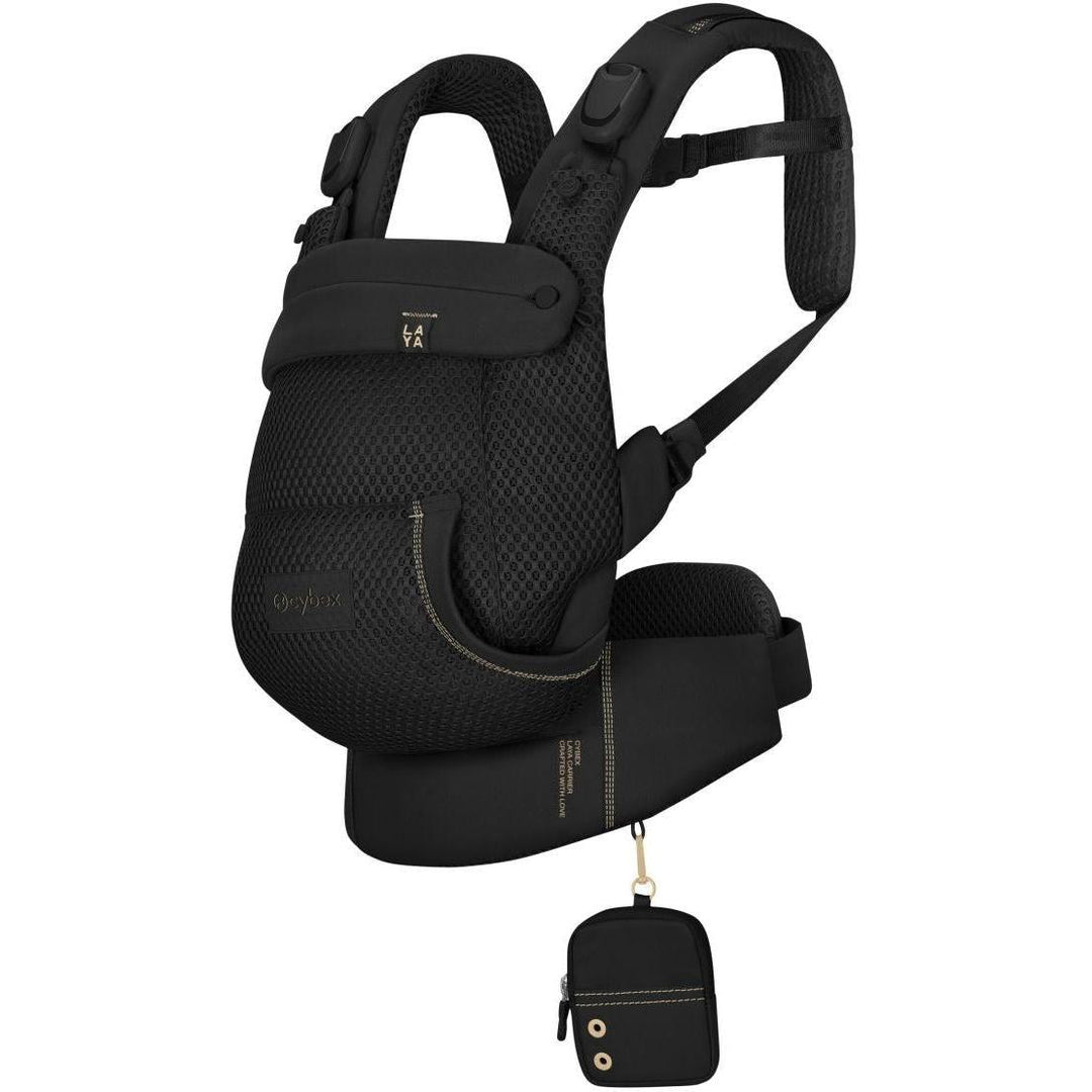 Cybex Laya Carrier in Magic Black – front view of soft structured ergonomic baby carrier