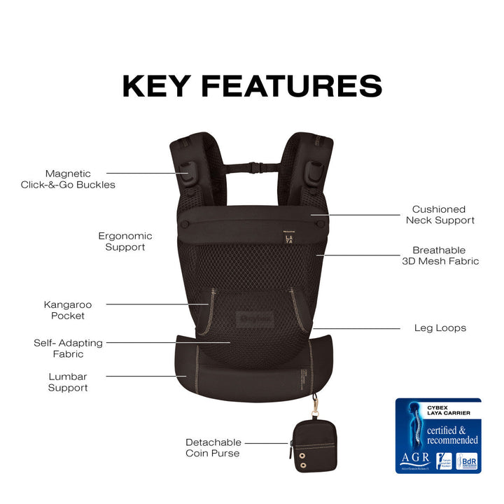 Cybex Laya Carrier Chocolate Brown lifestyle – parent carrying newborn in ergonomic front-inward position