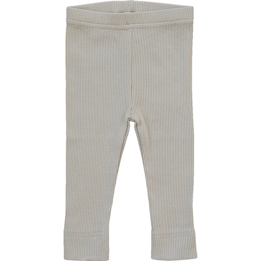 Oatmeal Organic Leggings by Mebie Baby, worn by a crawling baby.