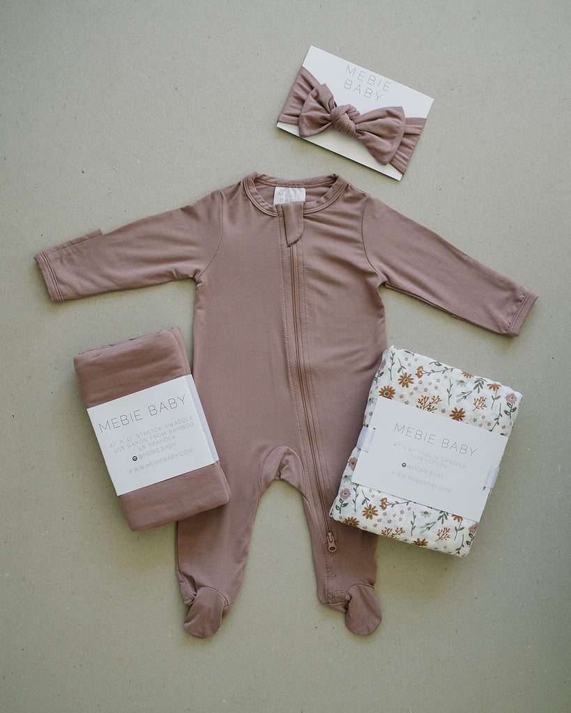 Mebie Baby one piece zip up in dusty rose