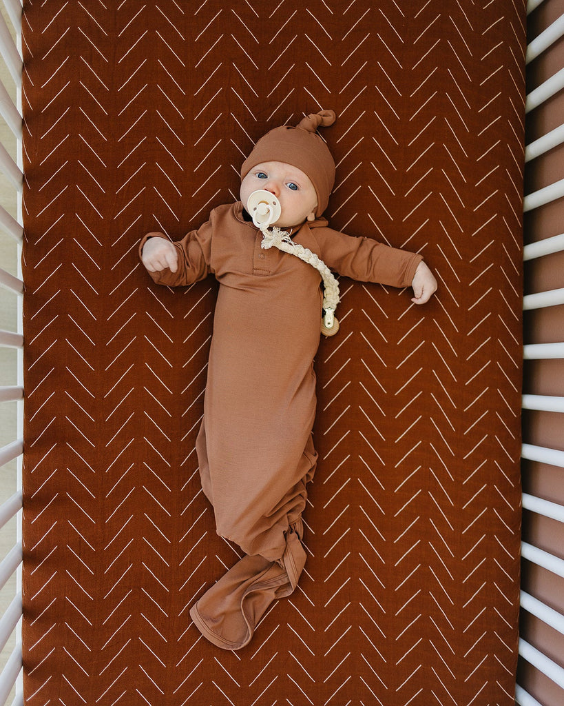 Mebie Baby Rust Mudcloth Muslin Crib Sheet, crib fitted sheet in rust mudcloth print