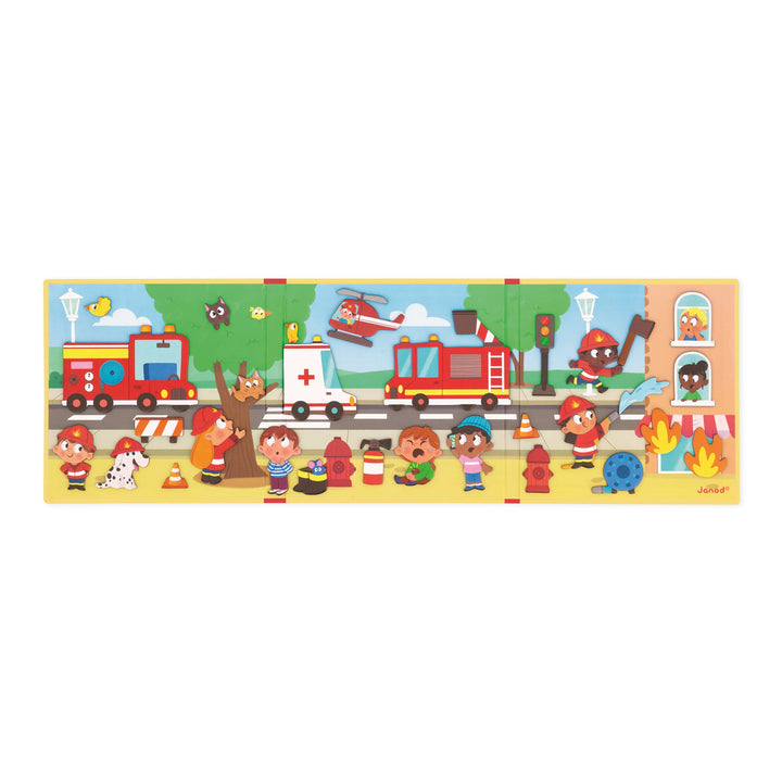 Magneti'stories Firefighters Children's puzzle with colorful illustrations of emergency vehicles