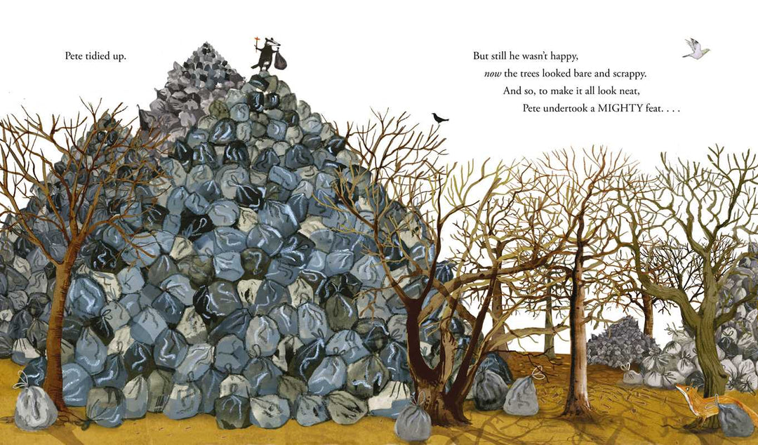 A towering pile of collected stones appears in this Tidy hardcover illustration, Simon & Schuster