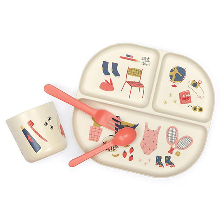 EKOBO Illustrated Bamboo Kid Dinner Set | Coral