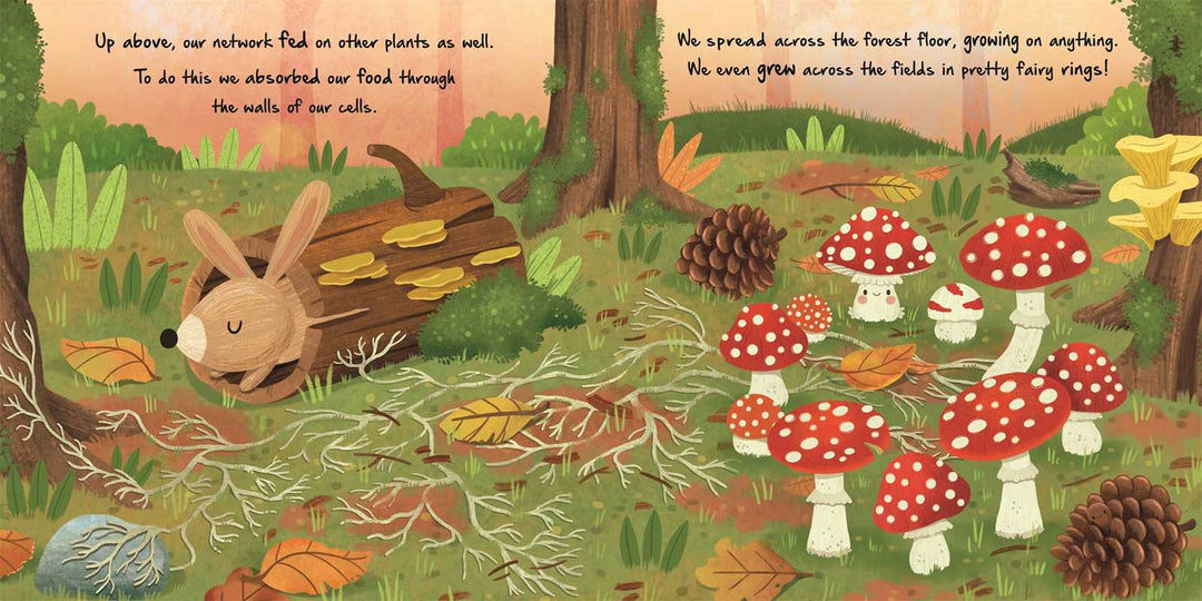 Mycelium illustration from IglooBooks Nature Stories Little Mushroom STEM board book