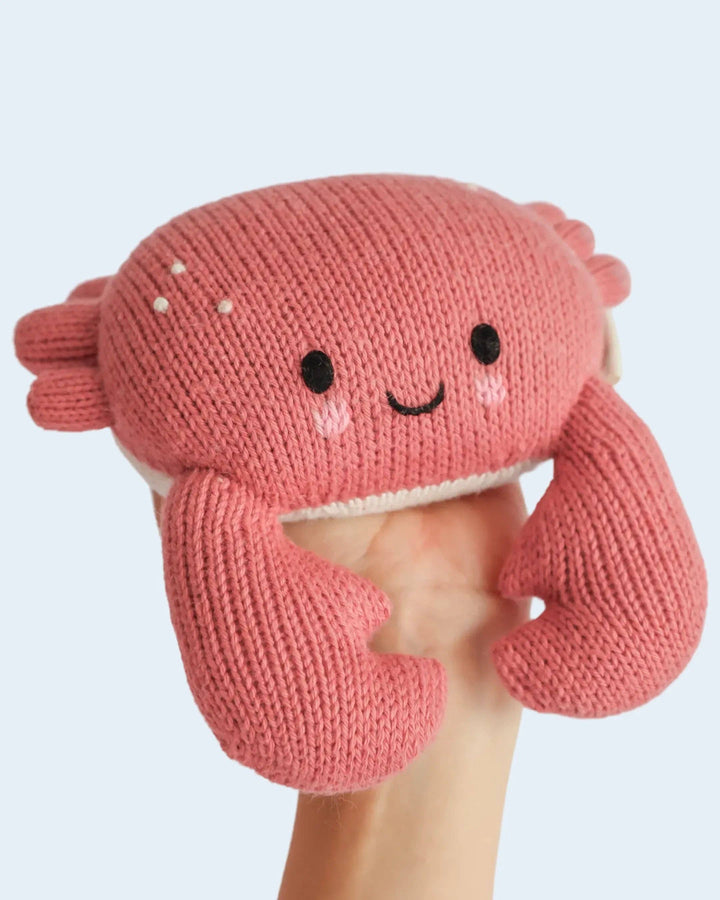 Hand-knit crab plush toy: Cuddle + Kind Baby Crab, a soft heirloom baby gift