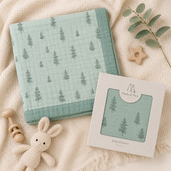 Mady & Max Trees Bamboo Muslin 4-Layer Quilt, breathable baby blanket