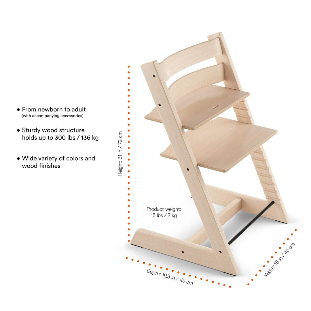 Tripp Trapp High Chair² Oak with Cushion + Stokke Tray Oak Warm Brown + Wheat Cream Cushion, White Tray