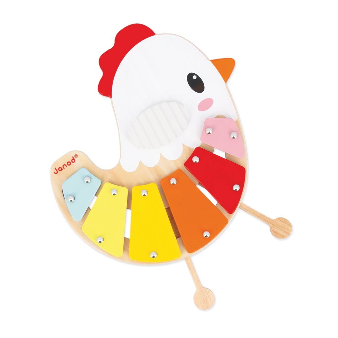 Janod Farm Chicken Xylophone wooden musical toy shaped like a hen